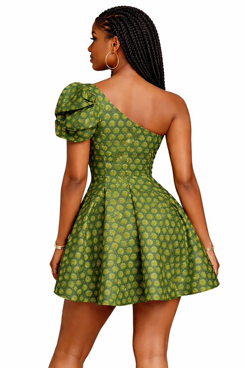 Emerald Luxe One-Shoulder Mini Dress