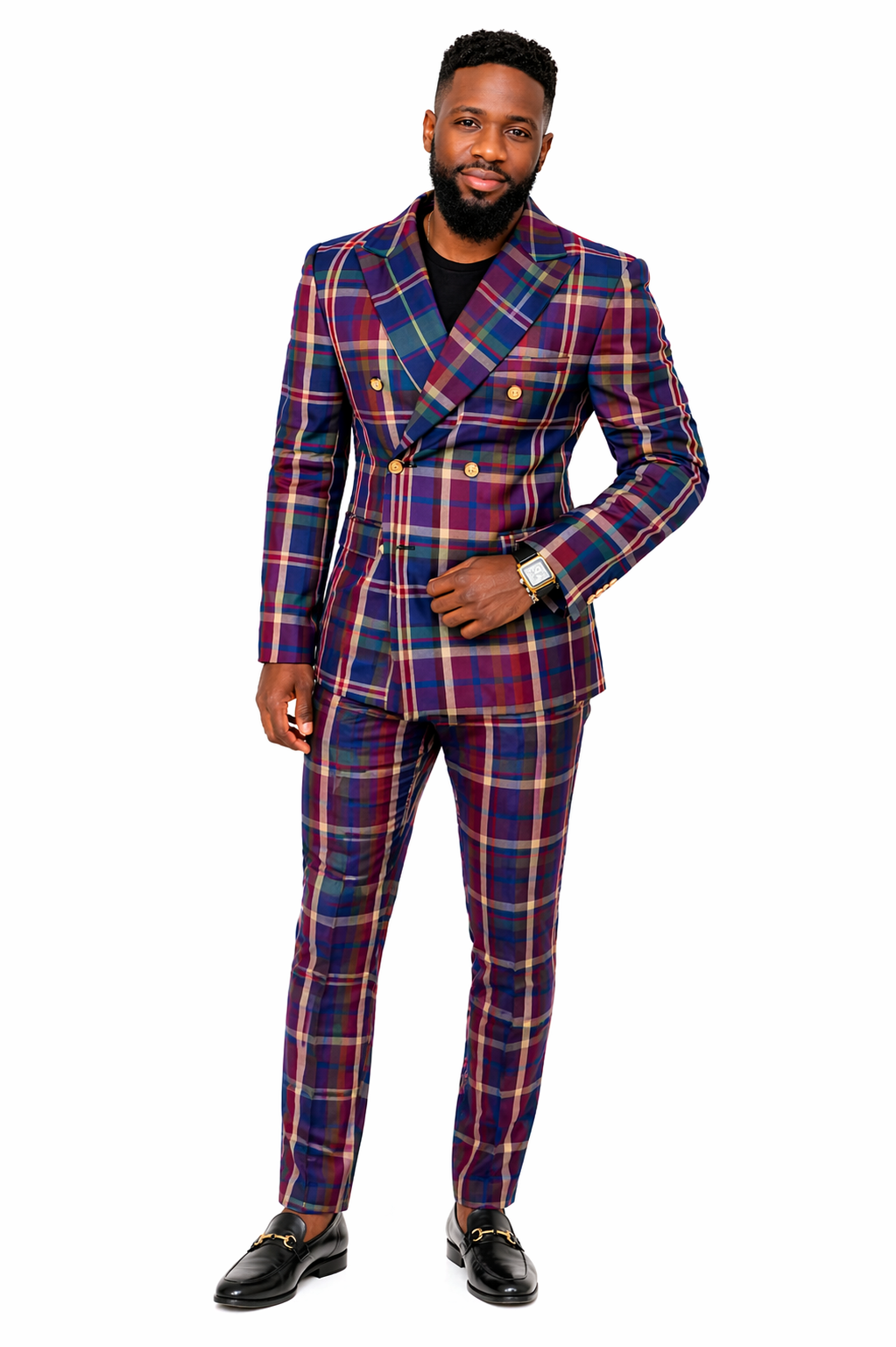 Regal Plaid Double-Breasted Suit