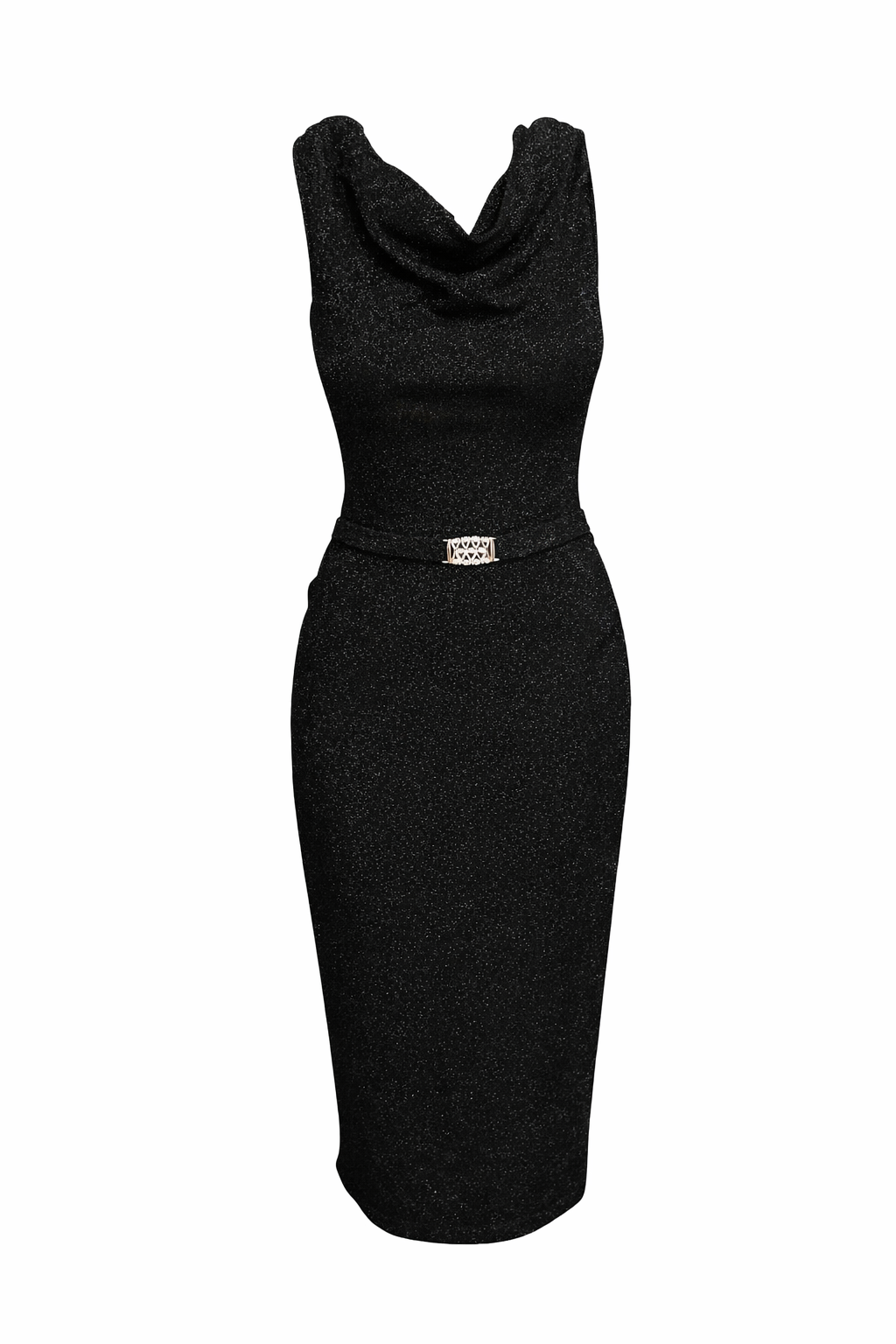 Midnight Elegance Cowl Neck Dress