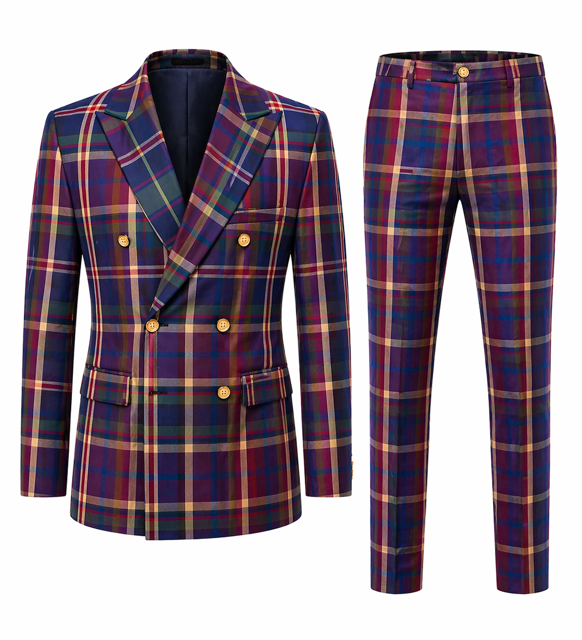 Regal Plaid Double-Breasted Suit