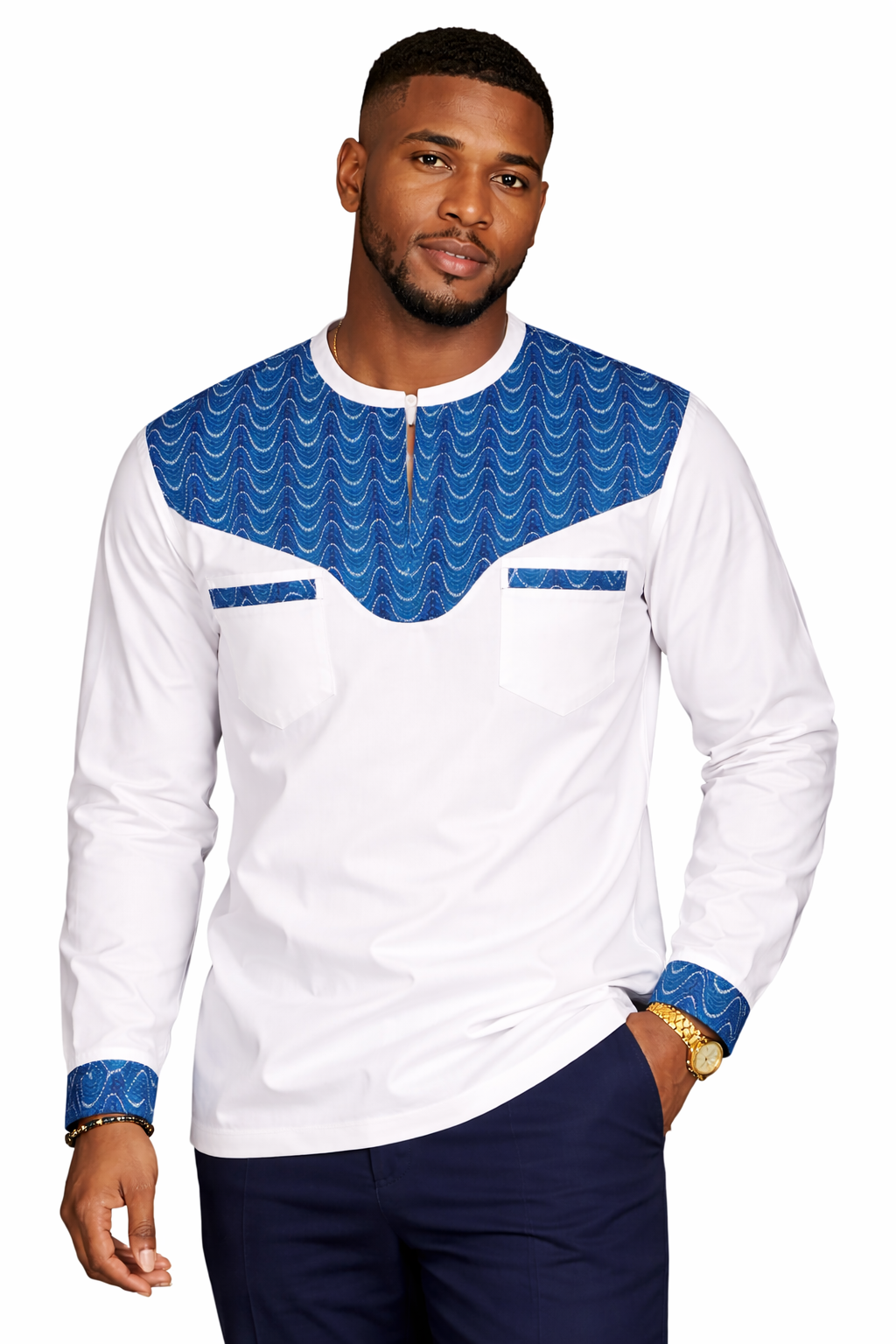 White & Blue Men’s Long Sleeve Shirt